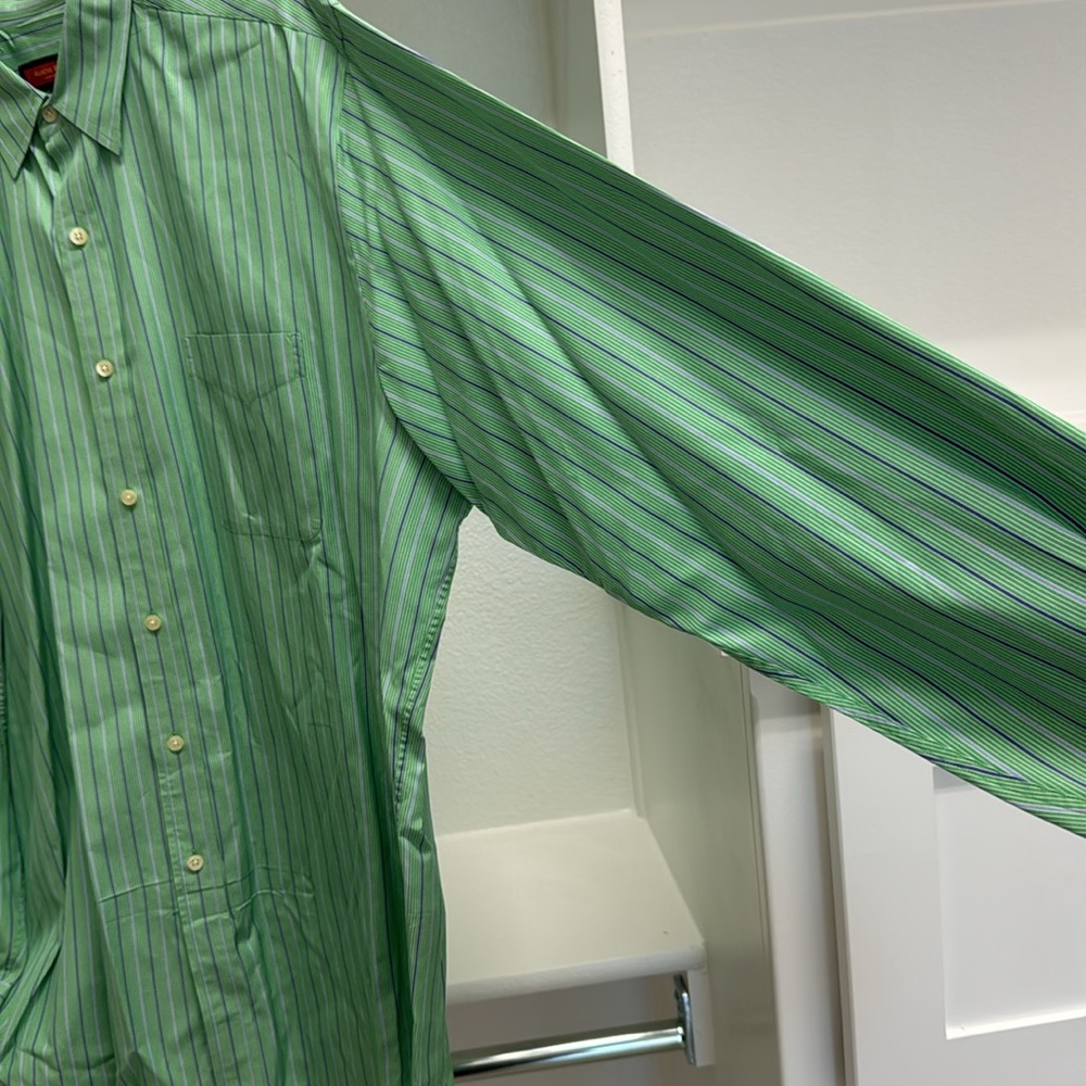 Austin Reed Men’s XL Button Down Long Sleeve Green Blue Stripe 100% Cotton Shirt - Picture 5 of 16